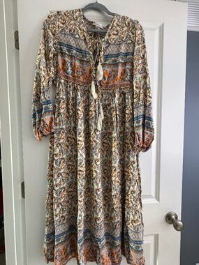 R. Vivimos Women’s  Long Sleeve Floral Print Tassel Dress